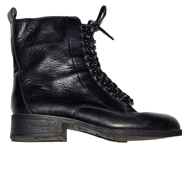 Fergie Womens Nemo Mid Calf Ankle Boots Black Zip Up + Laced Size 7.5M Punk Emo - Picture 9 of 11